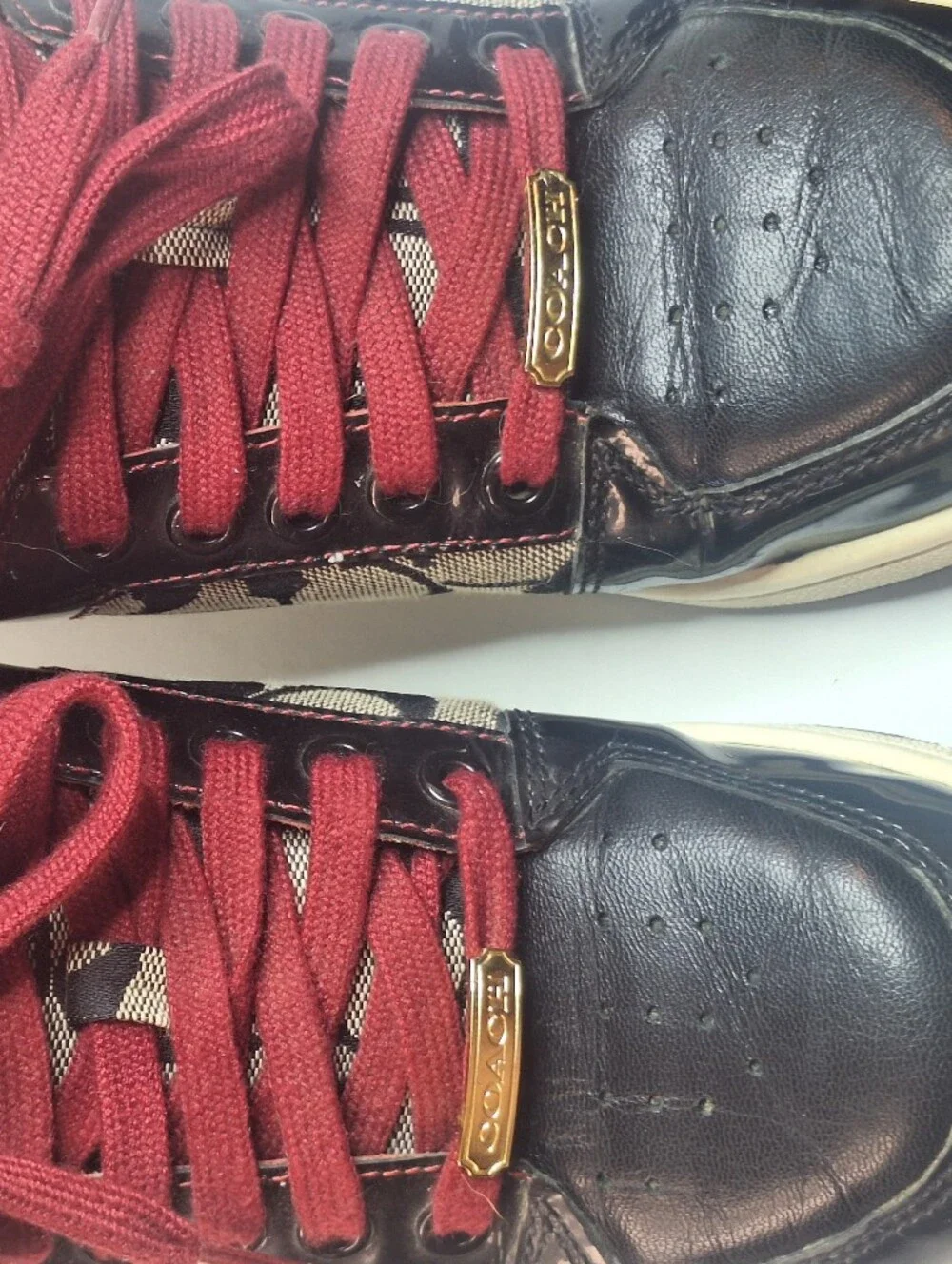 Coach Norra Black Gray Red Leather Canvas High Top Sneakers Women's Size 7 M
